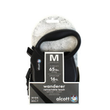 ALCOTT - Рулетка для собак до 30кг, 5м, лента, антискользящая ручка, черная (WANDERER)