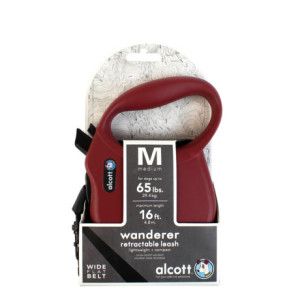 ALCOTT - Рулетка для собак до 30кг, 5м, лента, антискользящая ручка, бордовая (WANDERER)