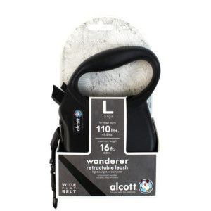 ALCOTT - Рулетка для собак до 50кг, 5м, лента, антискользящая ручка, черная (WANDERER)