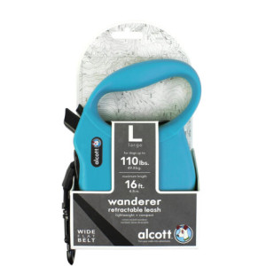 ALCOTT - Рулетка для собак до 50кг, 5м, лента, антискользящая ручка, голубая (WANDERER)