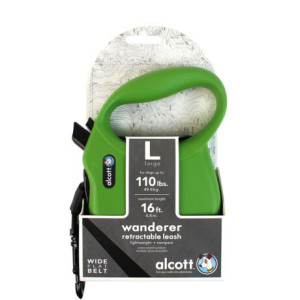 ALCOTT - Рулетка для собак до 50кг, 5м, лента, антискользящая ручка, зеленая (WANDERER)