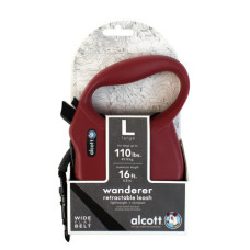 ALCOTT - Рулетка для собак до 50кг, 5м, лента, антискользящая ручка, бордовая (WANDERER)