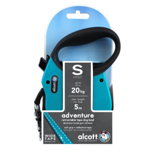 ALCOTT - Рулетка для собак до 20кг, 5м, лента, антискользящая ручка, голубая (ADVENTURE)