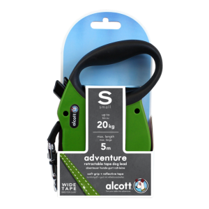 ALCOTT - Рулетка для собак до 20кг, 5м, лента, антискользящая ручка, зеленая (ADVENTURE)