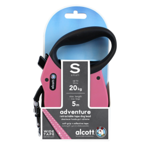 ALCOTT - Рулетка для собак до 20кг, 5м, лента, антискользящая ручка, розовая (ADVENTURE)