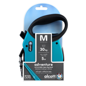 ALCOTT - Рулетка для собак до 30кг, 5м, лента, антискользящая ручка, голубая (ADVENTURE)