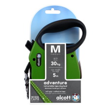 ALCOTT - Рулетка для собак до 30кг, 5м, лента, антискользящая ручка, зеленая (ADVENTURE)