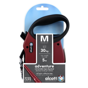 ALCOTT - Рулетка для собак до 30кг, 5м, лента, антискользящая ручка, бордовая (ADVENTURE)