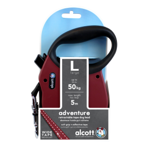 ALCOTT - Рулетка для собак до 50кг, 5м, лента, антискользящая ручка, бордовая (ADVENTURE)