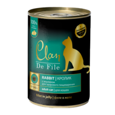 CLAN De File - Консервы для кошек, кролик в желе с таурином и инулином, упаковка 12шт x 340г