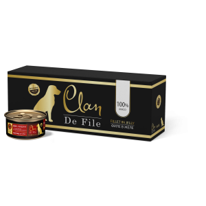 CLAN De File - Консервы для собак, говядина в желе с экстрактом юкки и льняным маслом, упаковка 16шт x 100г