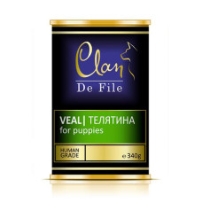 CLAN De File - Консервы для щенков, телятина в желе с льняным маслом и пивными дрожжами, упаковка 12шт x 340г