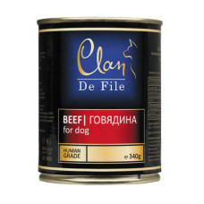 CLAN De File - Консервы для собак, говядина в желе с экстрактом юкки и льняным маслом, упаковка 12шт x 340г