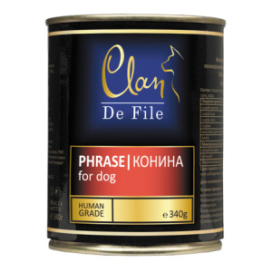 CLAN De File - Консервы для собак, конина в желе с экстрактом юкки и рыбьим жиром, упаковка 12шт x 340г
