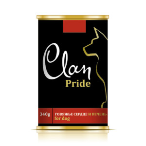 CLAN PRIDE - Консервы для собак, говяжье сердце и печень в желе, упаковка 12шт x 340г