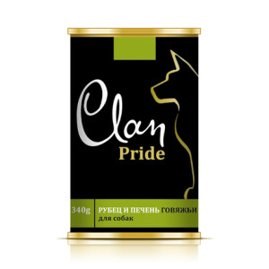 CLAN PRIDE - Консервы для собак, рубец и печень говяжья в желе, упаковка 12шт x 340г