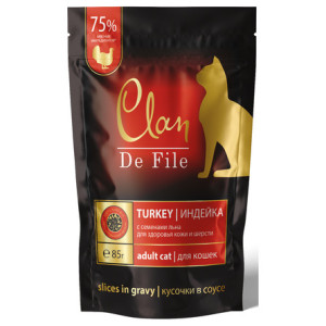 CLAN De File - Паучи для кошек, индейка, креветки и семена льна в соусе