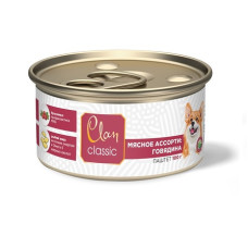 Clan CLASSIC - Паштет для собак, мясное ассорти с говядиной, брусникой и ромашкой, упаковка 16шт x 100г