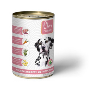 Clan CLASSIC - Паштет для собак, мясное ассорти с потрошками, морковью и ламинарией, упаковка 12шт x 340г