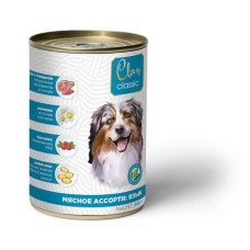 Clan CLASSIC - Паштет для собак, мясное ассорти с языком, брусникой и ромашкой, упаковка 12шт x 340г