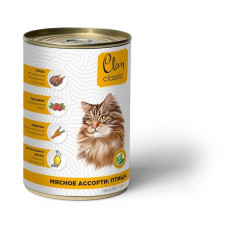 Clan CLASSIC - Паштет для кошек, мясное ассорти с птицей, брусникой и морковью, упаковка 12шт x 340г