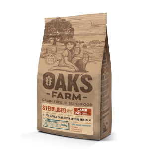 Oaks Farm - Корм для стерилизованных кошек, ягненок, беззерновой