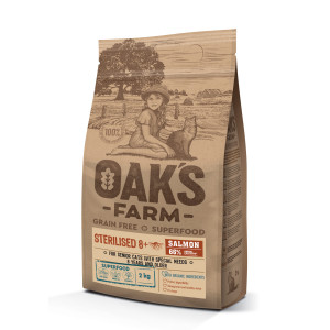 Oaks Farm - Корм для стерилизованных кошек 8+, лосось, беззерновой