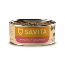 SAVITA - Консервы для кошек и котят, цыплёнок с креветкой, упаковка 12шт x 0.1кг