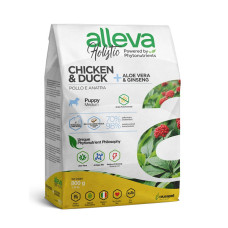 Alleva Holistic - Корм для щенков и юниоров с курицей и уткой, алоэ вера и женьшенем, Медиум