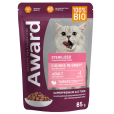 AWARD - Влажный корм для стерилизованных кошек кусочки в соусе с индейкой (Sterilized)