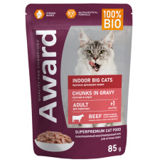 AWARD - Влажный корм для домашних кошек крупных пород кусочки в соусе с говядиной (Indoor big cats)