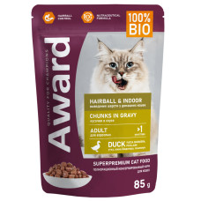 AWARD - Влажный корм для выведения шерсти у взрослых домашних кошек кусочки в соусе с уткой (Hairball & Indoor)