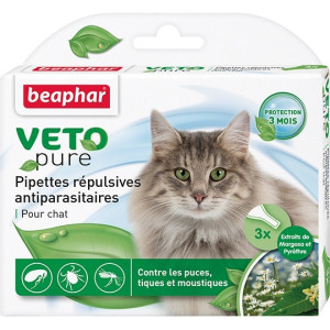 Beaphar - Капли для кошек от блох, клещей и комаров с экстрактом маргозы, 3 пипетки по 1 мл(Bio Stop On)