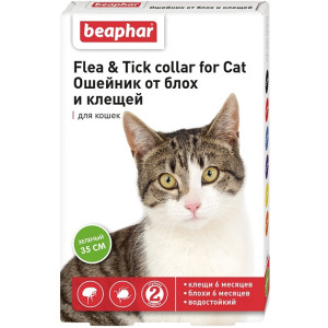 Beaphar - Ошейник для кошек зеленый от блох 6 мес. и клещей 6 мес. 35 см, 1 шт. (Flea & Tick Collar)