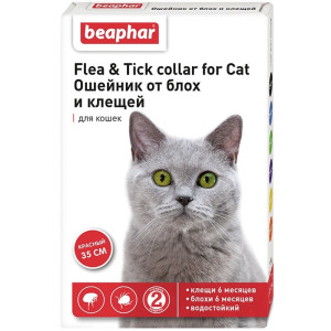 Beaphar - Ошейник для кошек красный от блох 6 мес. и клещей 6 мес. 35 см, 1 шт. (Flea & Tick Collar)