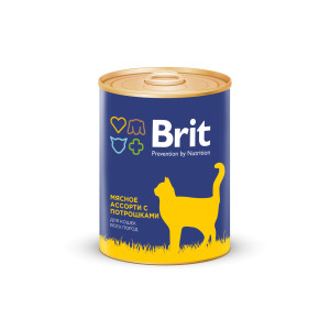 Brit - Консервы для кошек beef and offal мясное ассорти с потрошками
