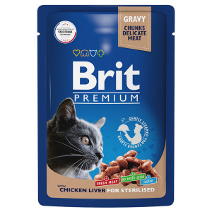 Brit - Паучи для стерилизованных кошек с куриной печенью в соусе