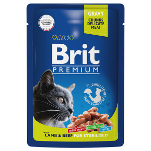 Brit - Паучи для кошекsс ягненком и говядиной в соусе