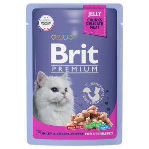 Brit - Пауч для стерилизованных кошек сsиндейкой и сыром в желе