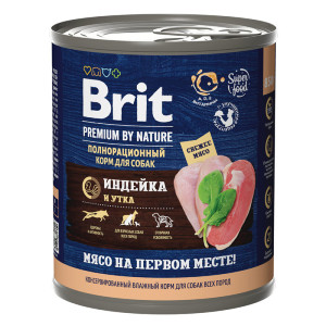 Brit - Консервы premium by nature сsиндейкой и уткой для собак всех пород