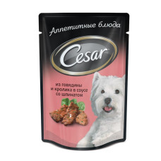 Cesar - Паучи для собак из говядины с кроликом   в соусе со шпинатом 7483