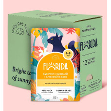 FLORIDA - Паучи для кошек: кусочки с курицей и клюквой в желе, упаковка 12шт x 85г