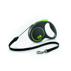 Flexi - Рулетка для собак до 12кг, 5м, трос, зеленая  (Black Design S Cord, green)