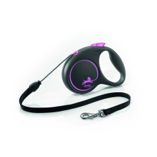 Flexi - Рулетка для собак до 12кг, трос 5м, Black Design розовая