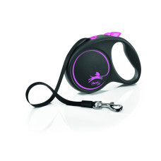 Flexi - Рулетка для собак до 15кг, ремень 5м, Black Design розовая