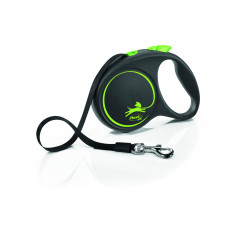 Flexi - Рулетка для собак до 50кг, ремень 5м, Black Design зеленая