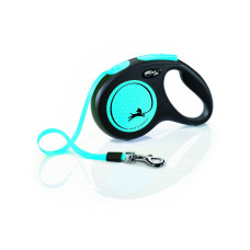 Flexi - Рулетка светоотражающая для собак до 15кг, 5м, ремень, синяя (New Neon S Tape, blue)
