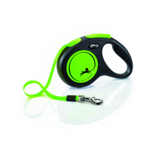 Flexi - Рулетка светоотражающая  для собак до 15кг, 5м, ремень, зеленая (New Neon S Tape, green)