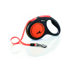 Flexi - Рулетка светоотражающая  для собак до 15кг, 5м, ремень, оранжевая (New Neon S Tape, orange)