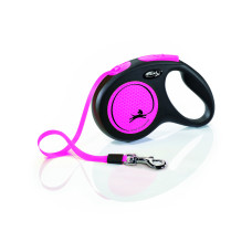 Flexi - Рулетка для собак до 15кг, ремень 5м, светоотражающая, розовая